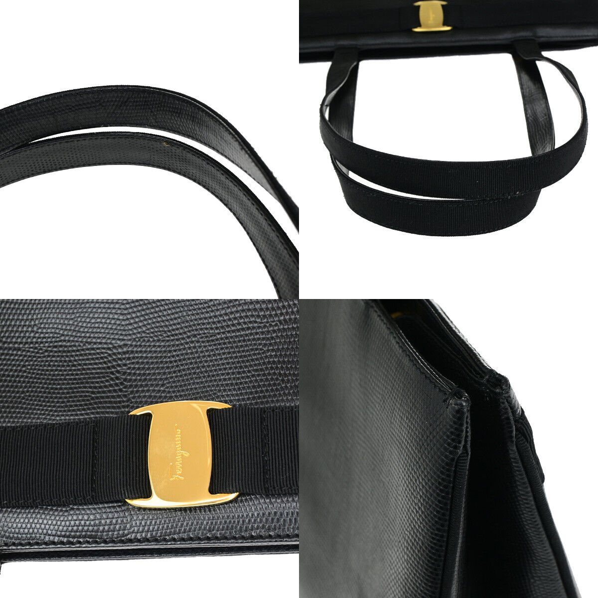 SALVATORE FERRAGAMO Vara Shoulder Bag Embossing Leather Black GHW Italy 67YF484