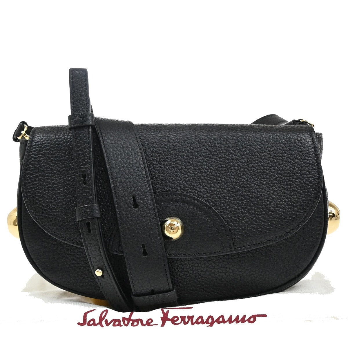 SALVATORE FERRAGAMO Gram Mini 2Way Shoulder Bum Bag Leather Black GHW 87EE569