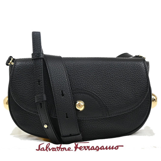 SALVATORE FERRAGAMO Gram Mini 2Way Shoulder Bum Bag Leather Black GHW 87EE569