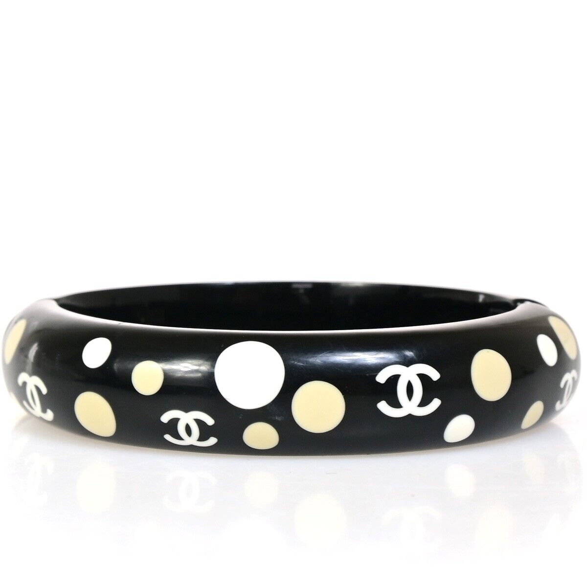 CHANEL CC Logo Dots Bangle Bracelet 05C Black France Accessory 62YF125