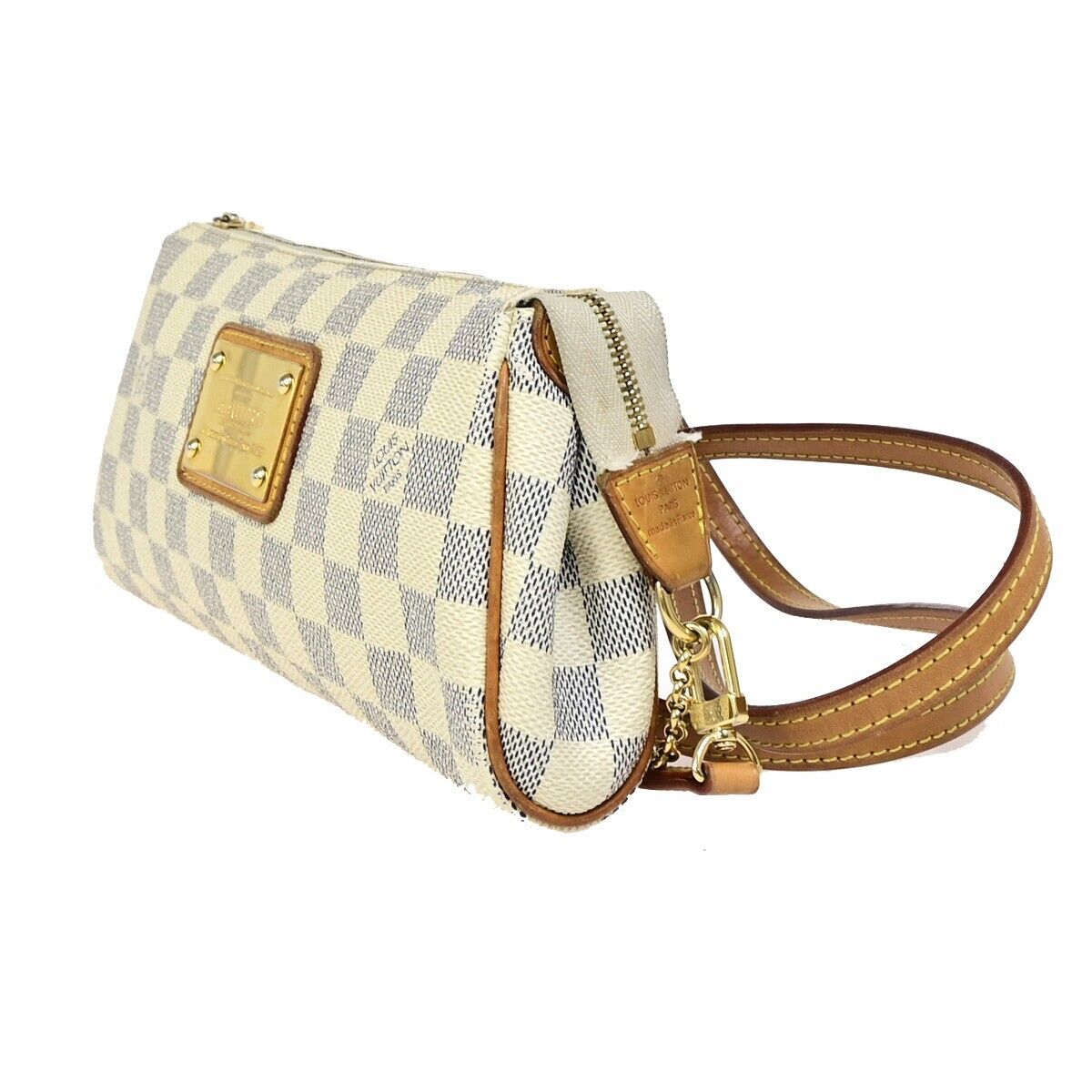 LOUIS VUITTON Eva Chain Shoulder Bag Damier Azur Leather White N55214 27FA678