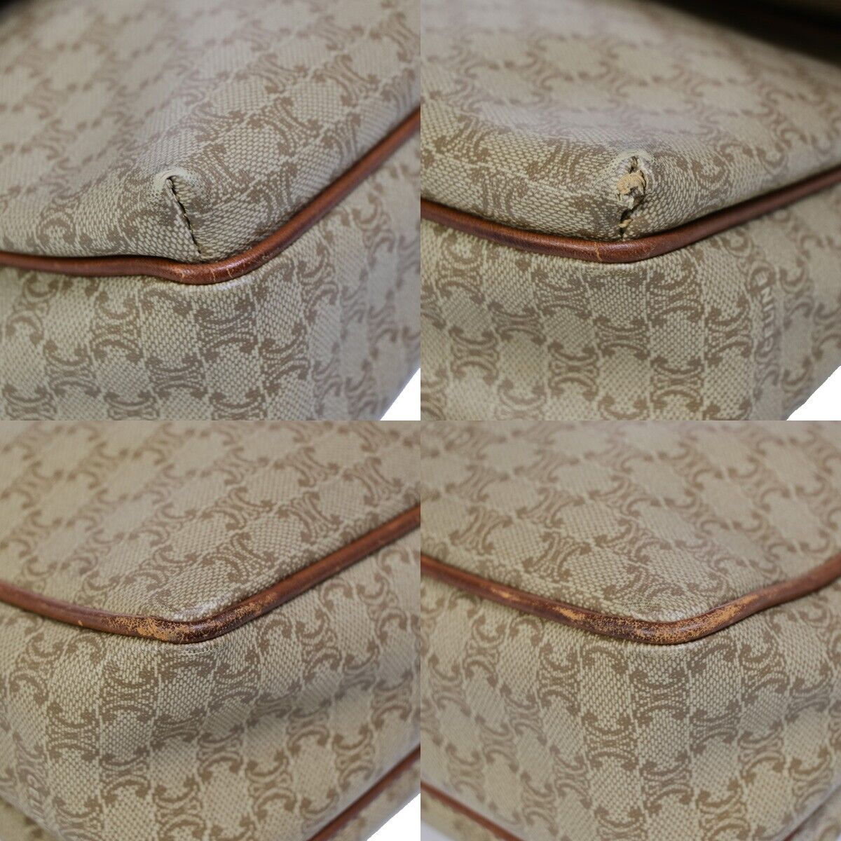 CELINE Logo Macadam Pattern Shoulder Bag PVC Leather Beige Italy 09EB602