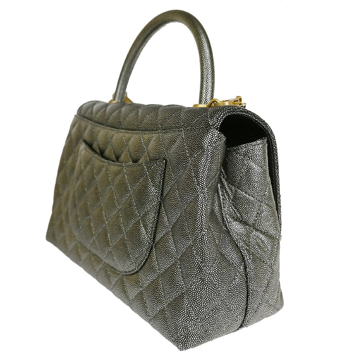 CHANEL CC Matelasse Chain 2Way Coco Handle Bag Caviar Leather Silver 162RJ302