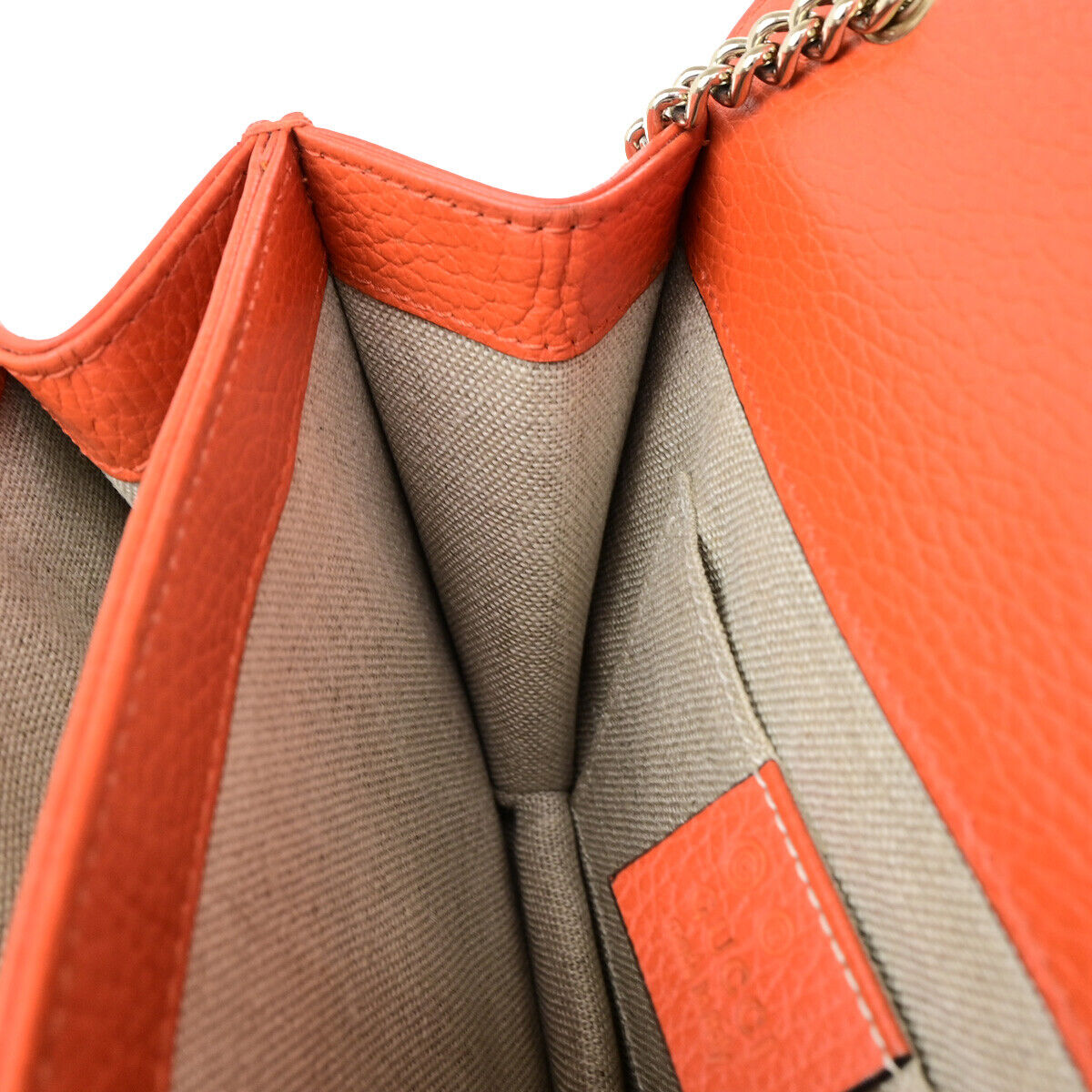 GUCCI Logo Interlocking G Chain Mini Shoulder Bag Leather Orange GHW 58YG618