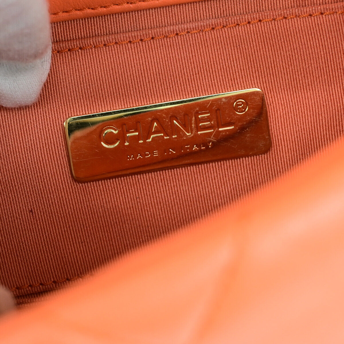 CHANEL 19 CC Logo Quilted Chain Waist Bum Body Bag Leather Orange GHW 813RK713