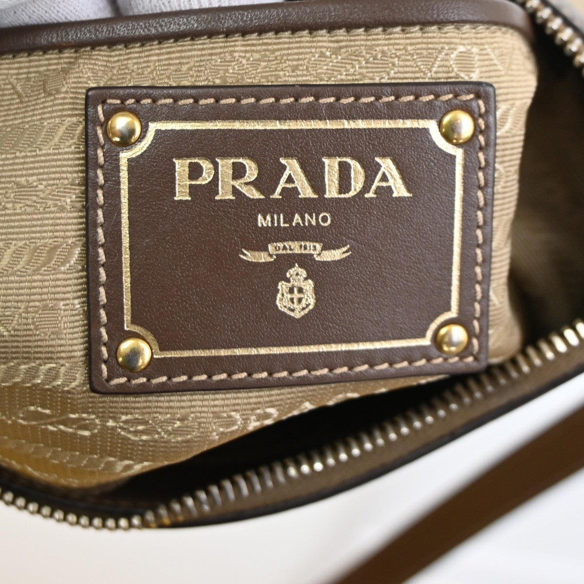 PRADA MILANO Logo Jacquard Shoulder Bag  Leather  Canvas  Brown 19SA060