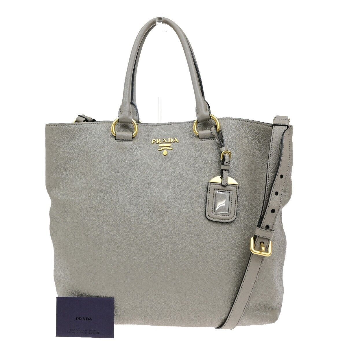 PRADA MILNO Logo 2Way Shoulder Hand Bag Vitello Phenix Leather Gray GHW 83ED876