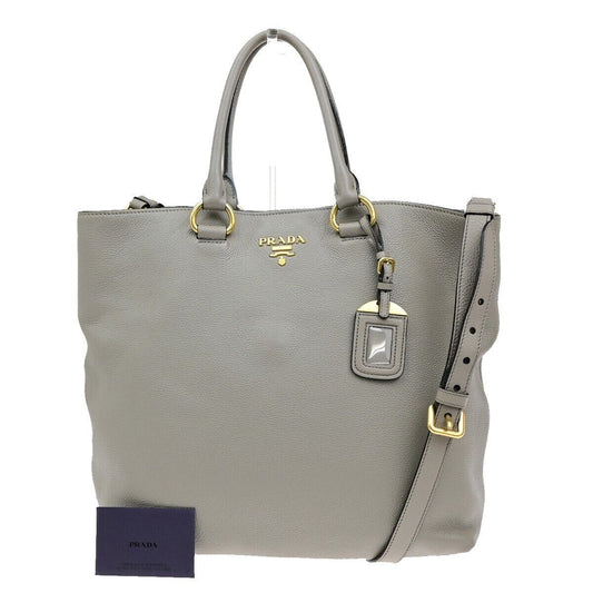PRADA MILNO Logo 2Way Shoulder Hand Bag Vitello Phenix Leather Gray GHW 83ED876