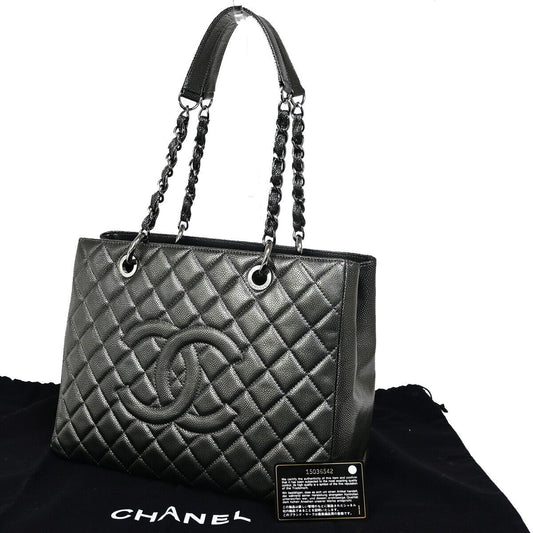 CHANEL CC Logo GST Chain Shoulder Bag Caviar Skin Leather Gray SHW 842RJ900