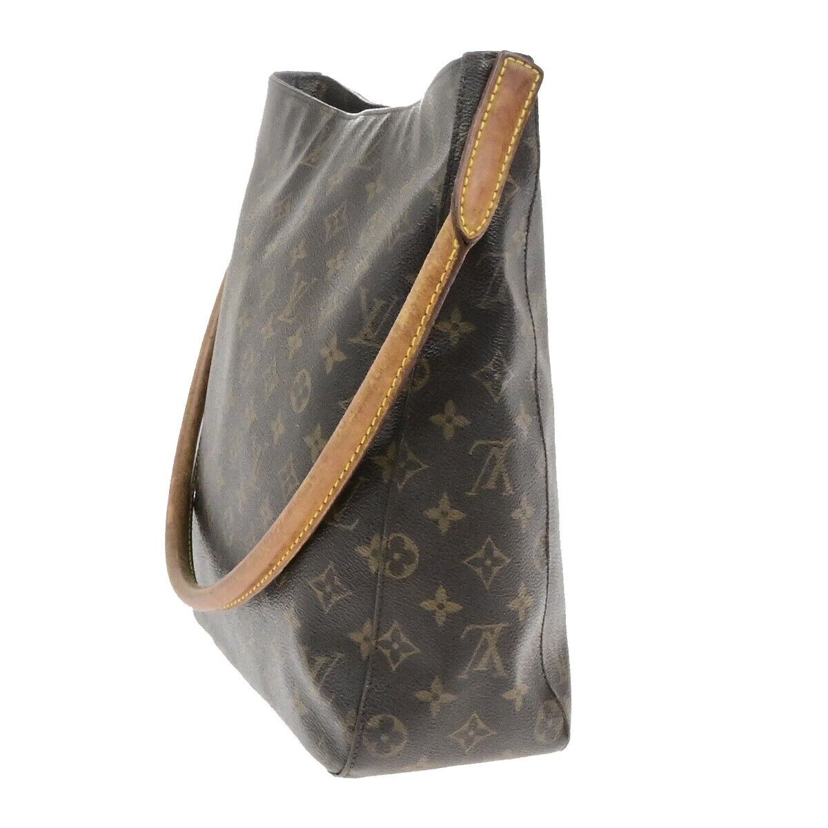 LOUIS VUITTON Logo Looping GM Shoulder Bag Monogram Leather Brown M51145 39EE116