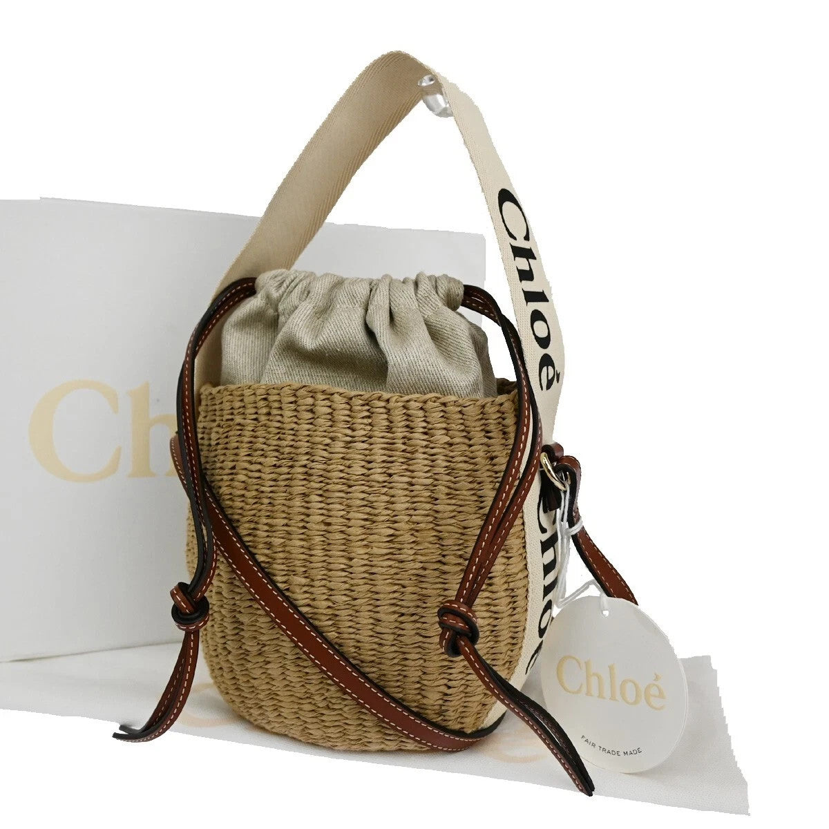 55.Live CHLOE Woody Small Basket Shoulder Bag 2Way Canvas Leather Paper 93RH257