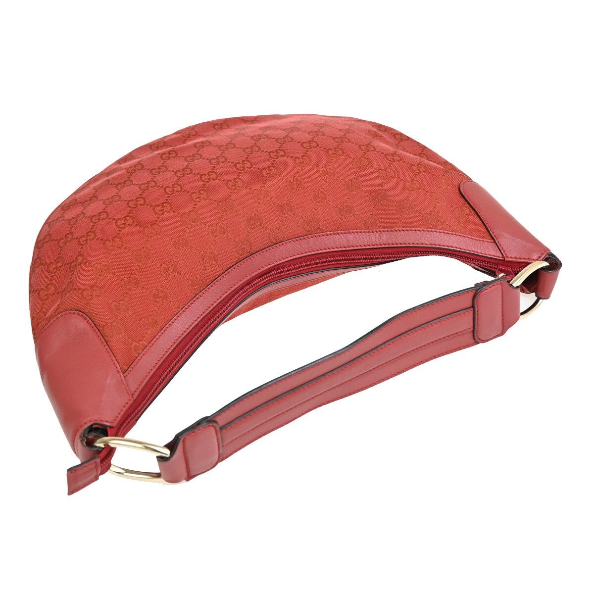 GUCCI Logo GG Pattern Shoulder Hobo Bag Canvas Leather Red Italy 88FB572