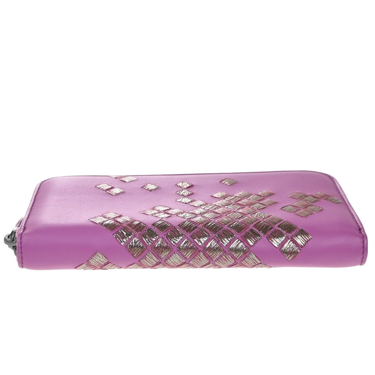 BOTTEGA VENETA Logo Intrecciato Zip Around Long Wallet Leather Purple 34RP100
