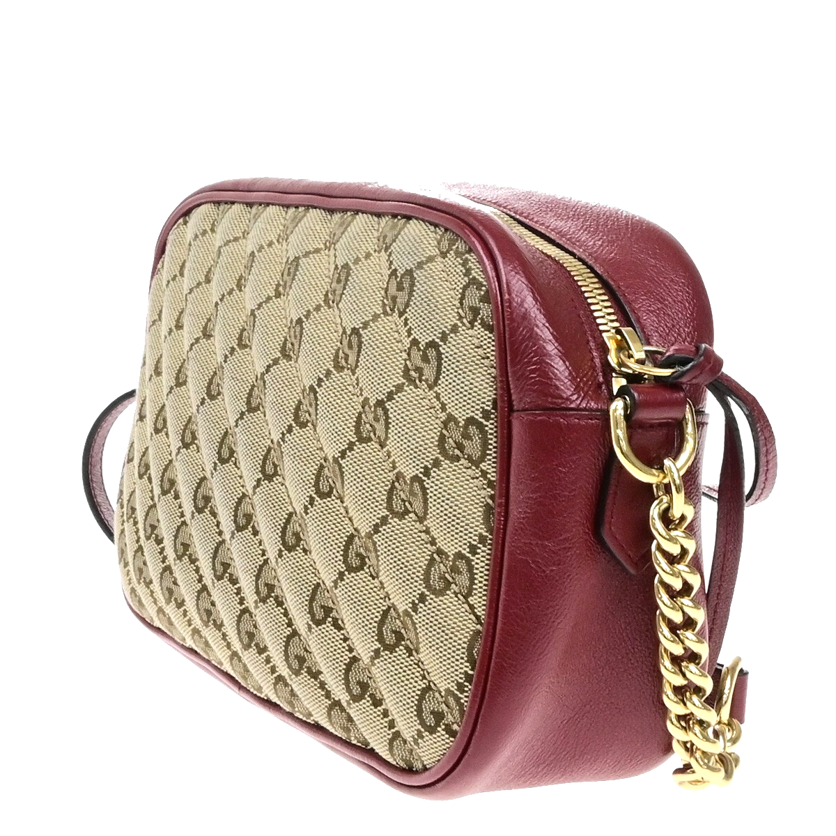 GUCCI Marmont GG Pattern Chain Shoulder Bag Canvas Leather Brown Red 600KB508