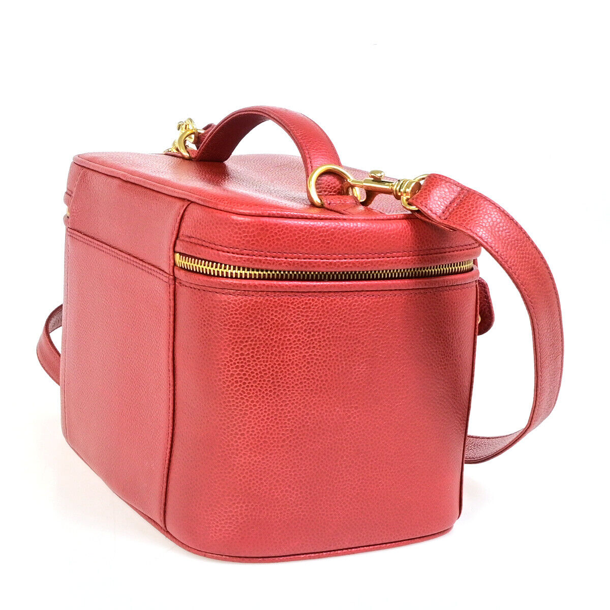 CHANEL CC Logo 2Way Vanity Hand Bag Caviar Skin Leather Red GHW Vintage 309RK387