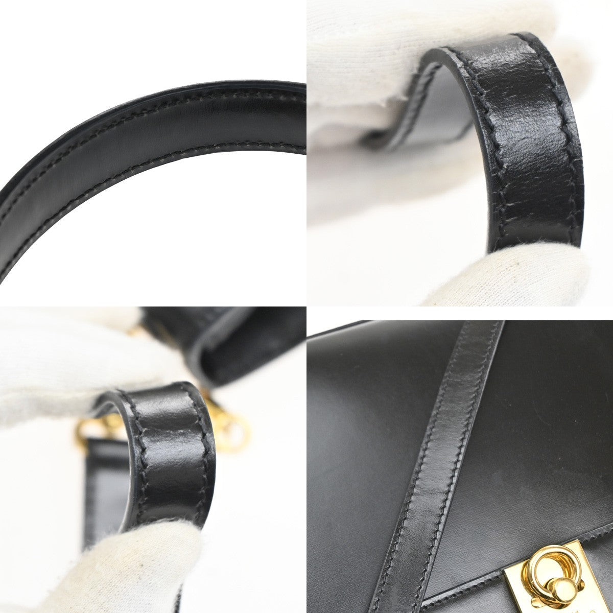 CELINE Logo Ring 2Way Shoulder Hand Bag Leather Black Italy GHW 34CA879