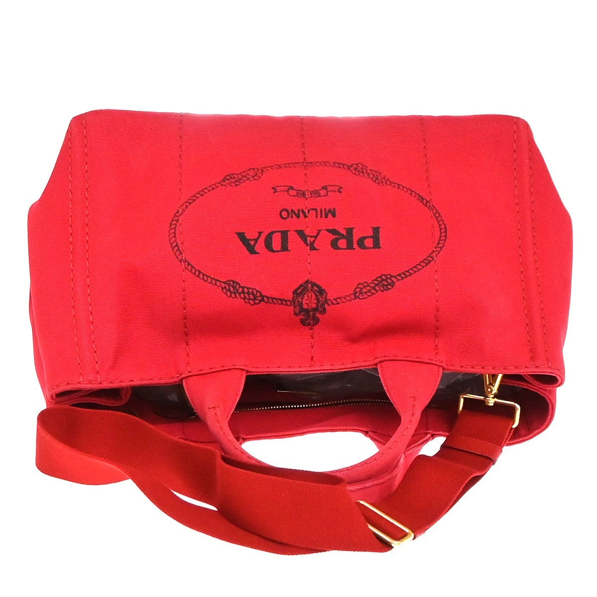 PRADA Logo Canapa 2Way Shoulder Hand Bag Canvas Leather Red GHW 79YH925