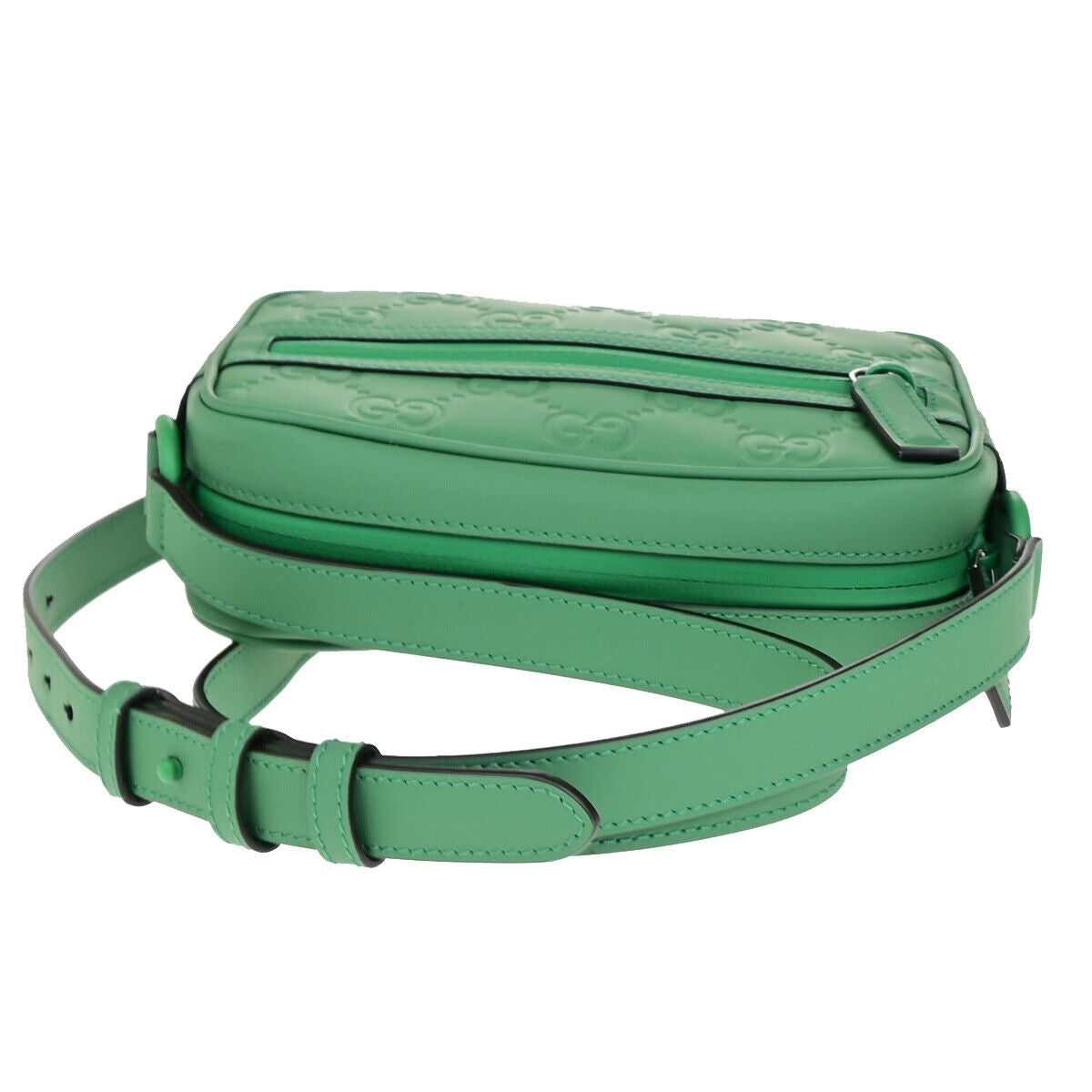 GUCCI Logo GG Rubber Effect Leather Mini Shoulder Bag Green Italy 602RK729