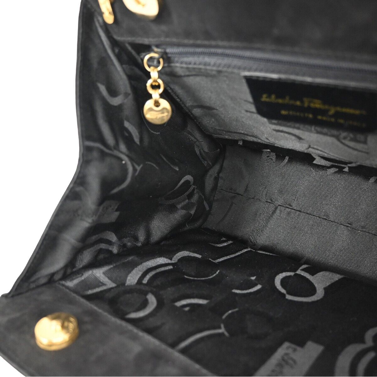 SALVATORE FERRAGAMO Logo Vara 2Way Shouldr Hand Bag Suede Leather Black 64ED395