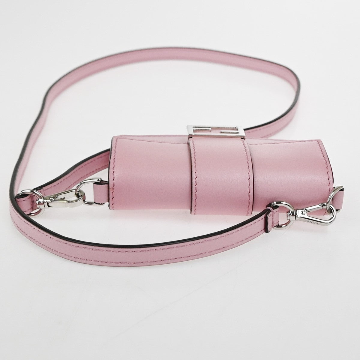 FENDI Logo Micro Baguette Crossbody Shoulder Hand Bag Leather Pink SHW 76YJ049