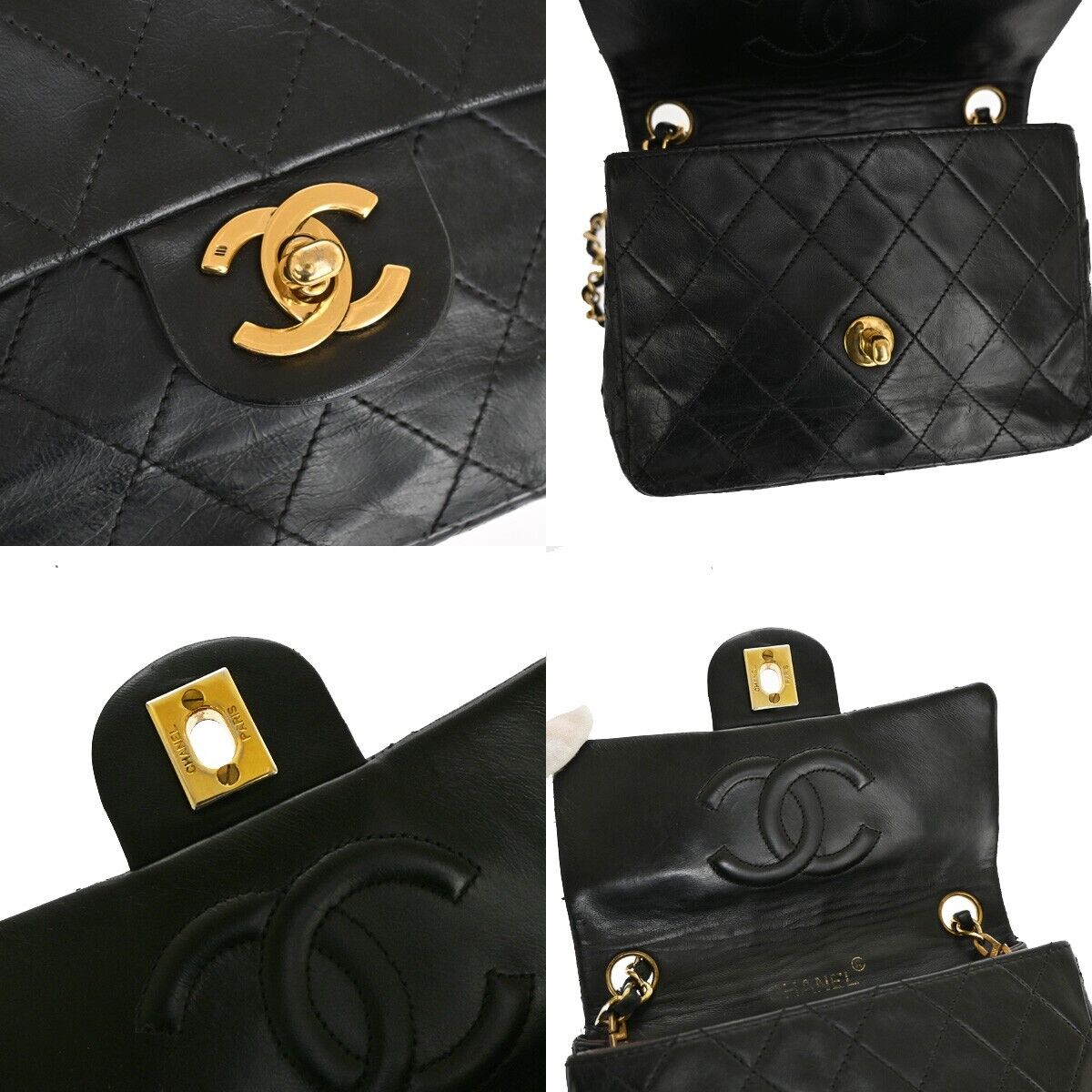 CHANEL CC Mini Matelasse Chain Shoulder Bag Leather Black GHW Vintage 691RJ256