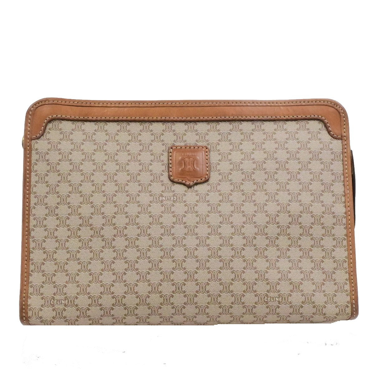CELINE Logo Macadam Pattern Clutch Bag PVC Leather Brown GHW Italy 07YH137