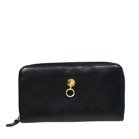 FENDI By The Way Logo Long Zip Around Wallet Purse Leather Black Italy 67EB039