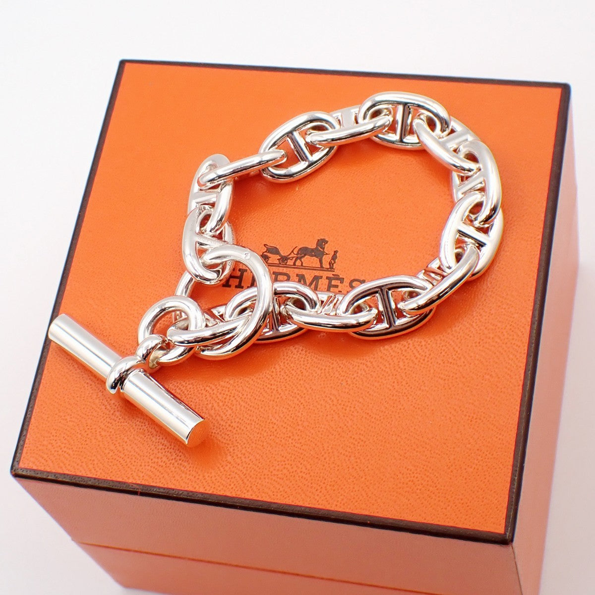 HERMES Logo Chaine D'ancre MM Chain Bracelet  14 Link Silver Ag925 363LC609