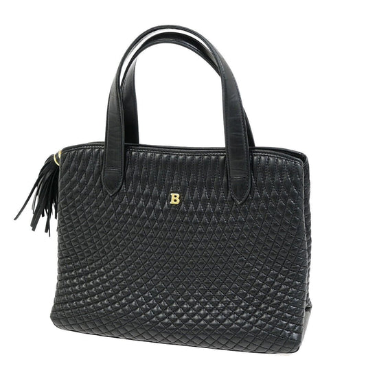 BALLY B Logo Fringe Tassel Shoulder Hand Bag Leather Black Gold-Plated 02FB399