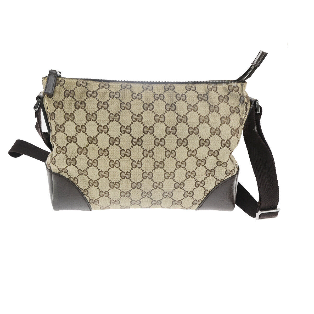 GUCCI Logo GG Pattern Shoulder Bag Canvas Leather Brown Italy 09SJ056