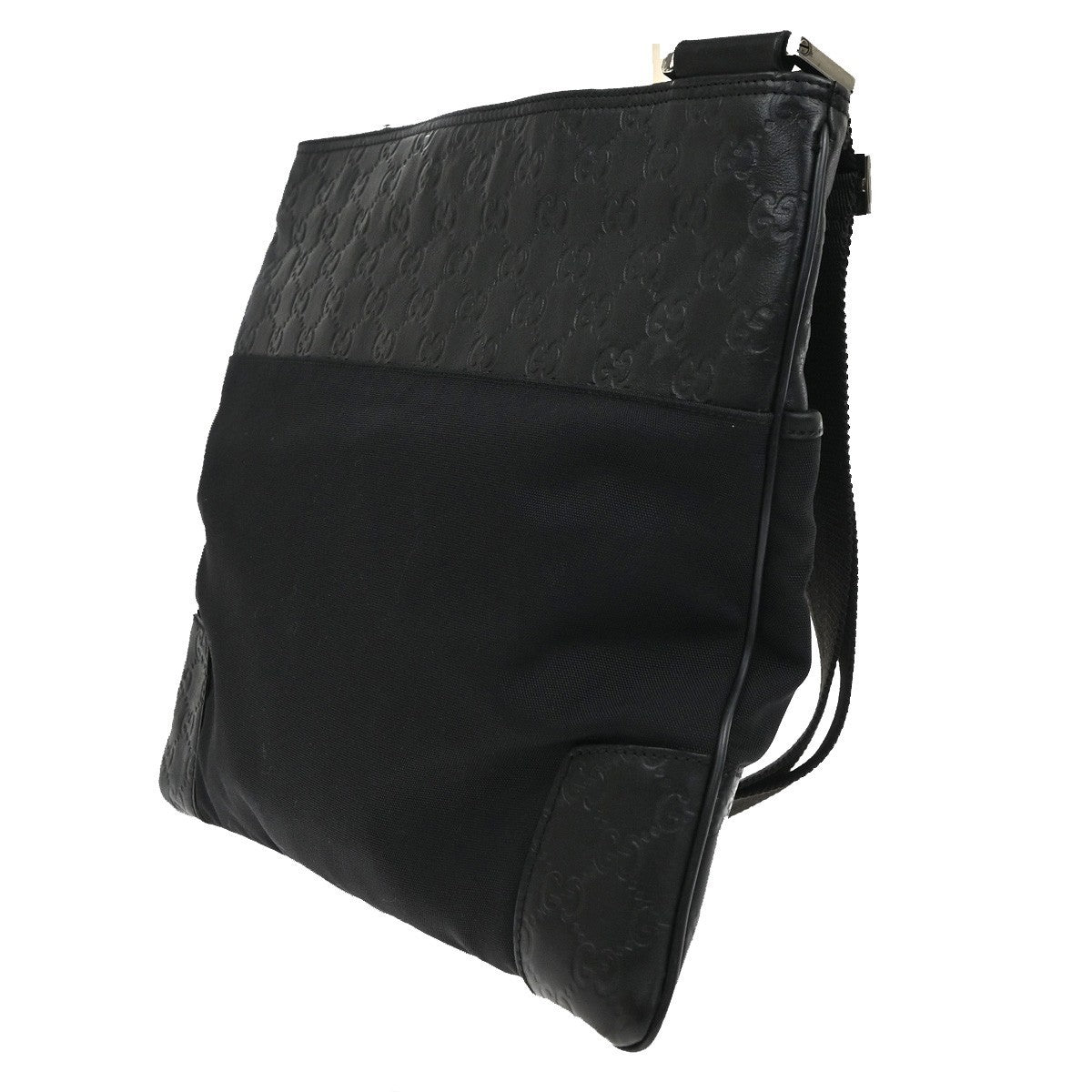 GUCCI Guccissima GG Crossbody Shoulder Bag Leather Canvas Black SHW 33KD071