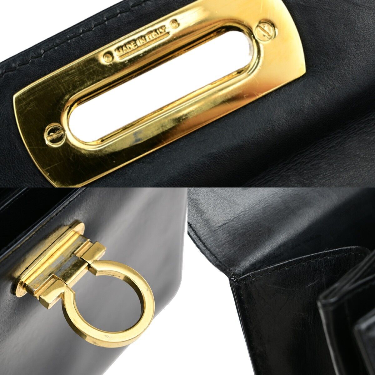 SALVATORE FERRAGAMO Logo Gancini Hand Bag Leather Black GHW Italy 36EC236