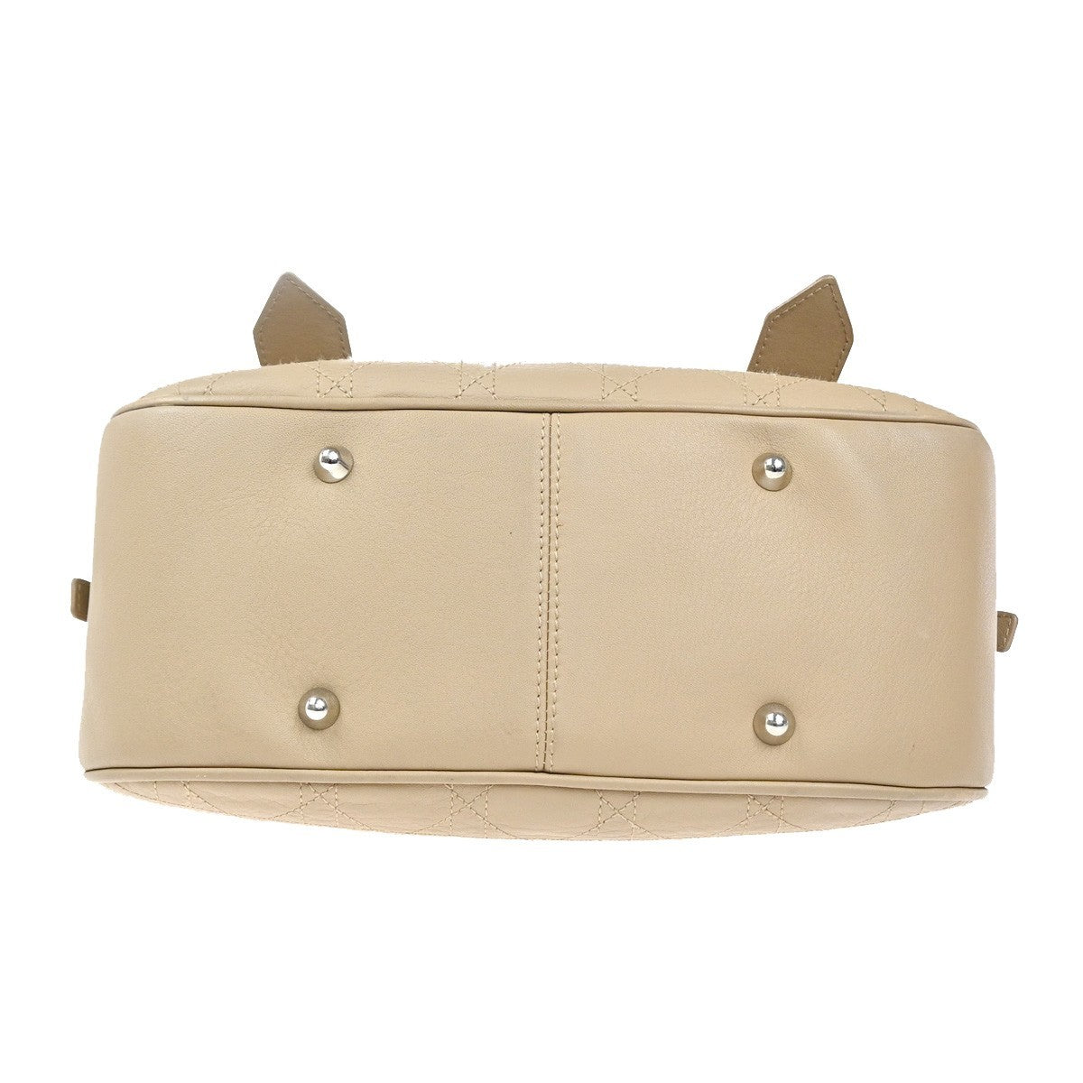 CHRISTIAN DIOR Logo Cannage Shoulder Hand Bag Leather Beige SHW Italy 12MA436