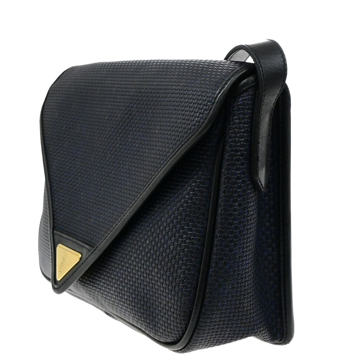 YVES SAINT LAURENT YSL Shoulder Bag Leather PVC Black Navy Blue Gold 66ED547
