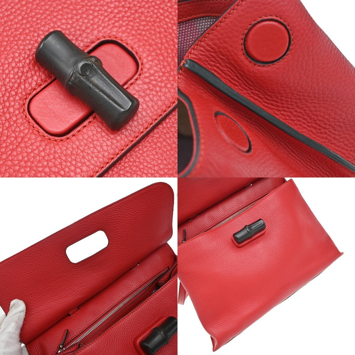 GUCCI GG Logo Daily 2Way Shoulder Hand Bag Bamboo Leather Red 74KP010