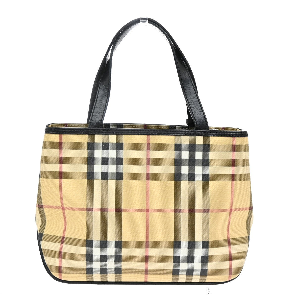 BURBERRY Logo Nova Check Hand Shoulder Bag Leather PVC Black Beige SHW 69KA989