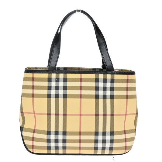 BURBERRY Logo Nova Check Hand Shoulder Bag Leather PVC Black Beige SHW 69KA989