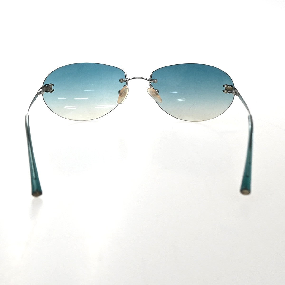 CHANEL Rimless Logo Sunglasses Eye Wear Plastic Metal Blue Silver 4013 60CA988
