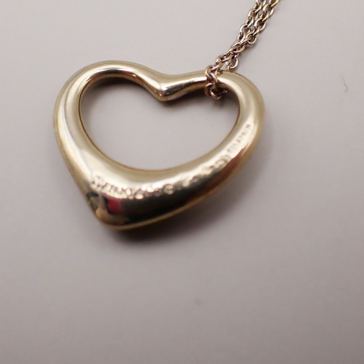 TIFFANY & CO. Open Heart 22mm Chain Necklace Silver Ag 925 Gold-Plated 01KA965