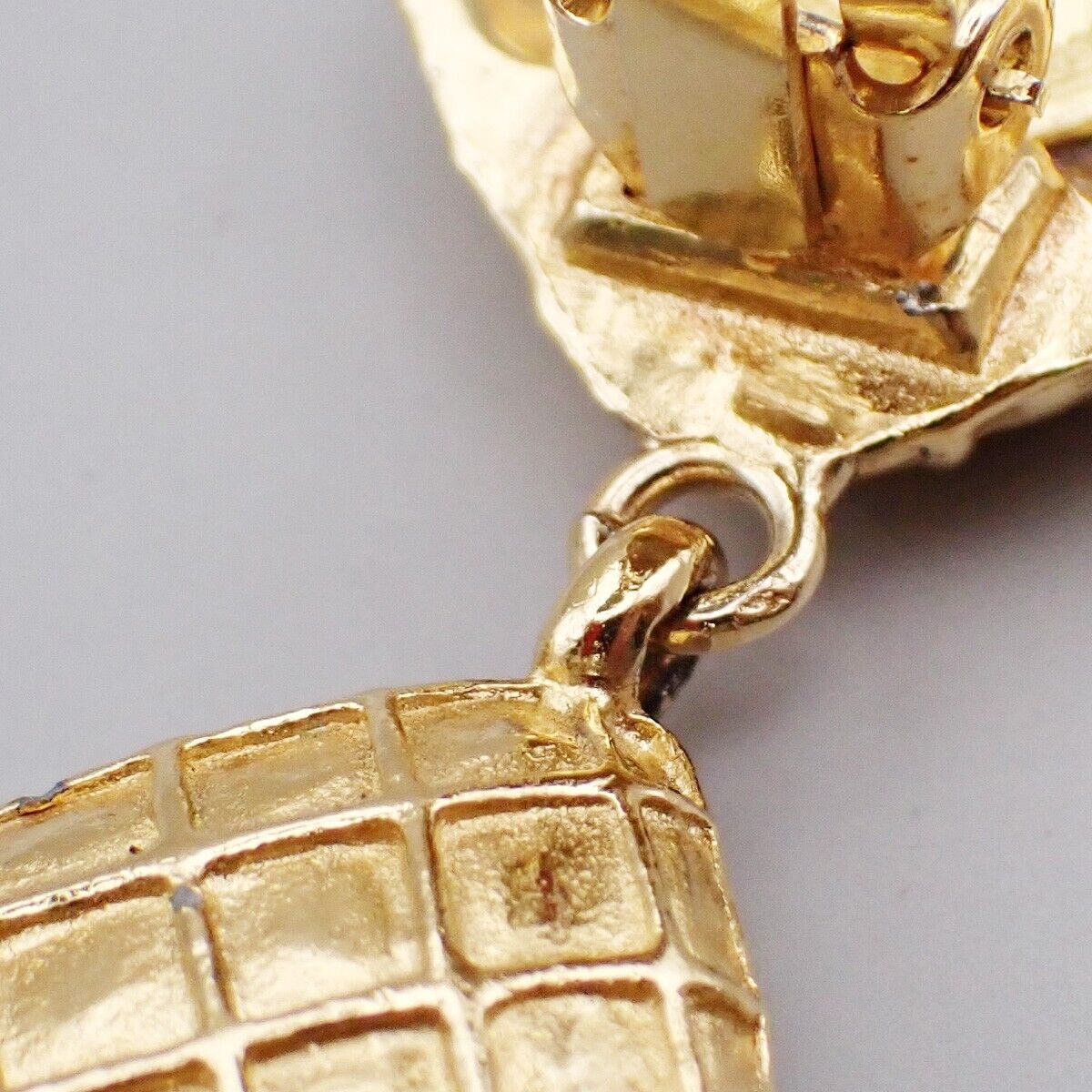 CHANEL Matelasse Diamond Shape Drop Earrings Rhinestone Clip-On Gold 73RL067