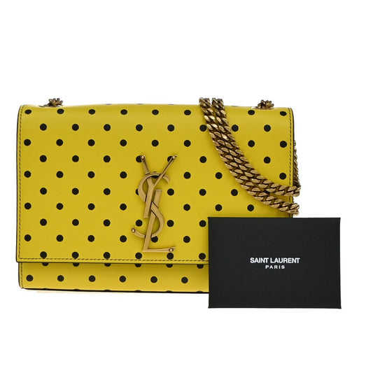 SAINT LAURENT YSL 2Way Dot Chain Shoulder Clutch Bag Yellow Black GHW 45RF959