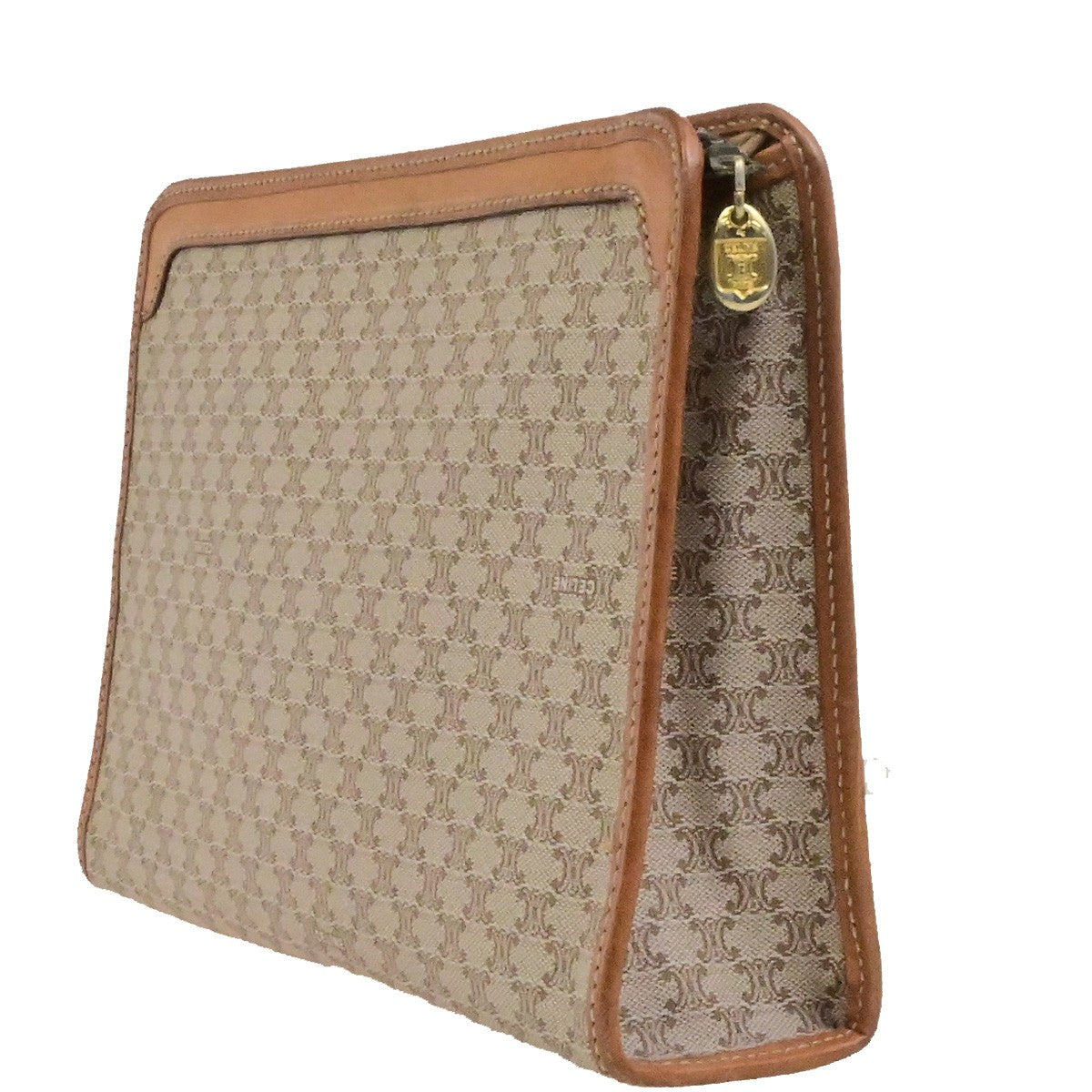 CELINE Logo Macadam Pattern Clutch Bag PVC Leather Brown GHW Italy 07YH137