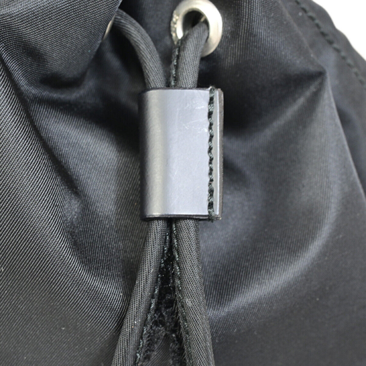 PRADA Logo Tessuto Drawstring Pouch Nylon Leather Black SHW Italy 61YF613