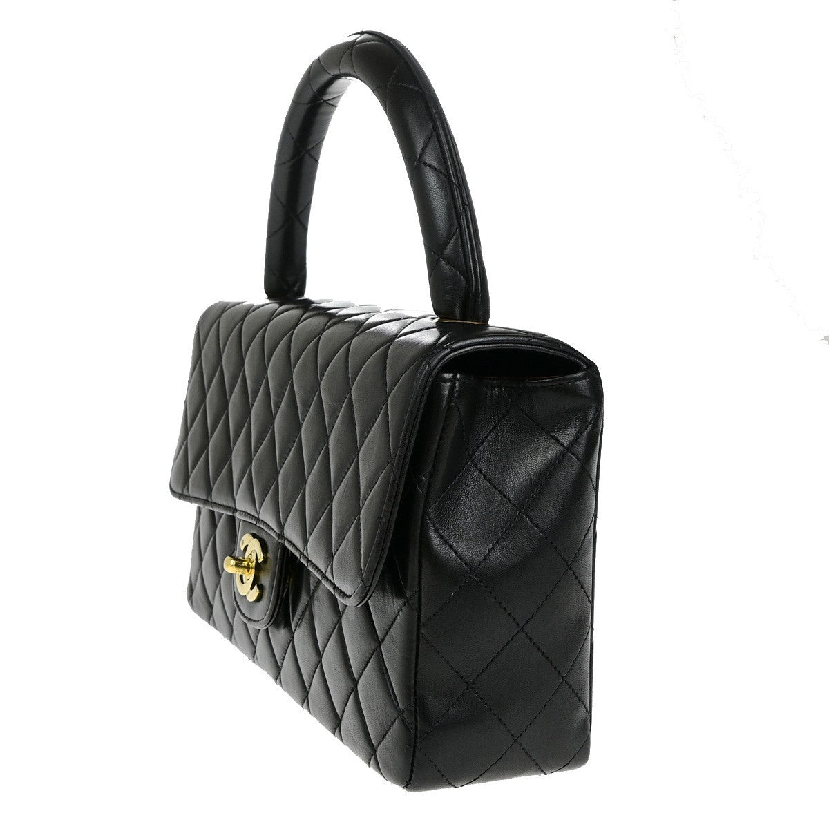 CHANEL CC Matelasse 25 Hand Bag Lambskin Leather Black GHW Vintage 805RK853