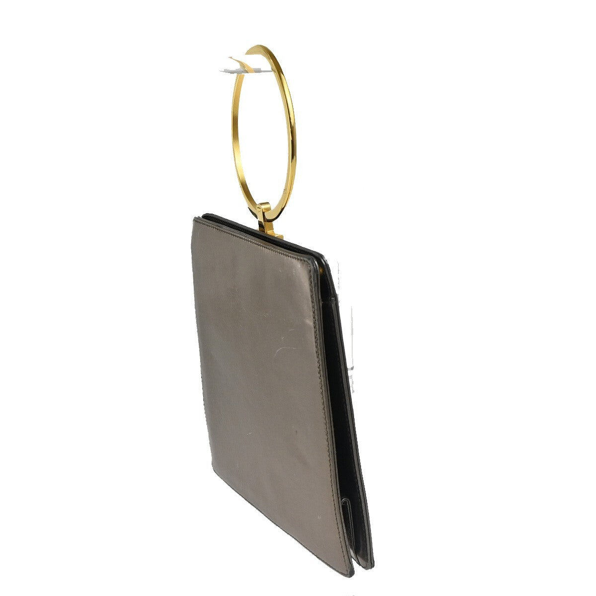 SALVATORE FERRAGAMO Gancini Metal Handle Clutch Hand Bag Leather Gold 62FB855