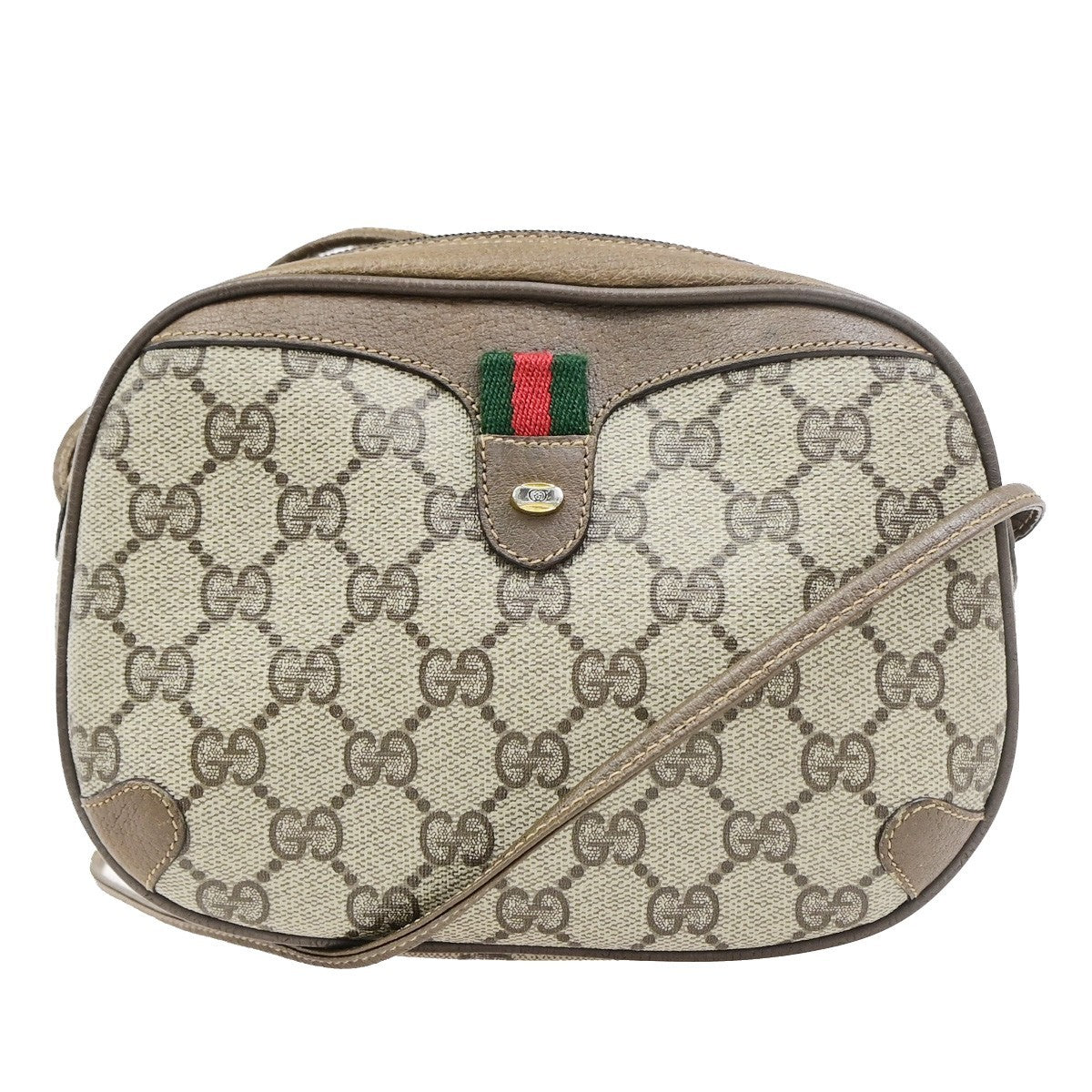 GUCCI Logo Sherry Web GG Pattern Mini Shoulder Bag PVC Leather Brown 68KD111