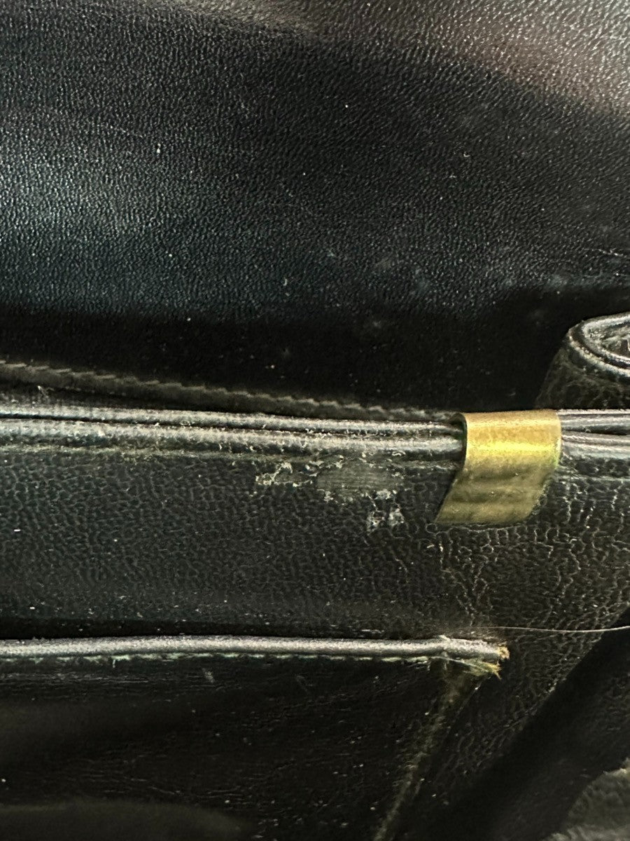 CELINE PARIS Logo Horse Carriage Shoulder Bag Leather Black Gold Italy 38CA739