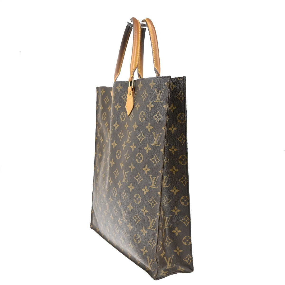 LOUIS VUITTON Logo Sac Plat Hand Tote Bag Monogram Leather Brown M51140 61TA072
