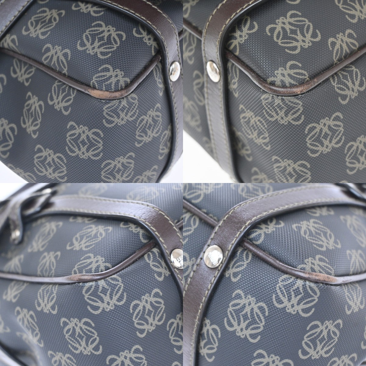 LOEWE Logo Repeat Anagram Hand Bag Front Pouch PVC Leather Brown SHW 87YJ124