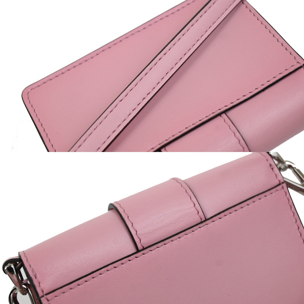 FENDI Logo Micro Baguette Crossbody Shoulder Hand Bag Leather Pink SHW 76YJ049